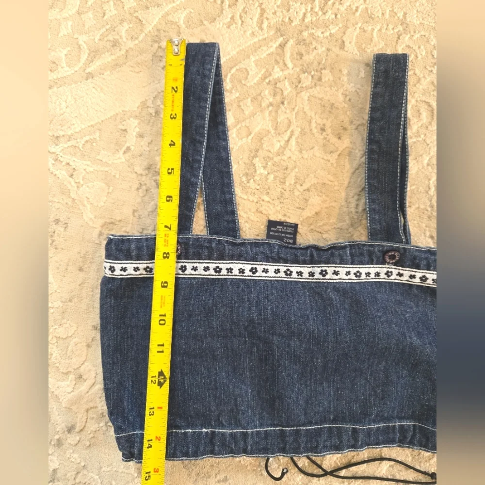 Vintage Y2K David Brandon Dark Blue Denim Drawstring Crop Top